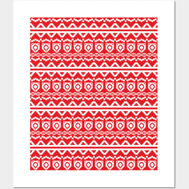 Red Geometric Christmas Pattern Wall Art by ilhnklv